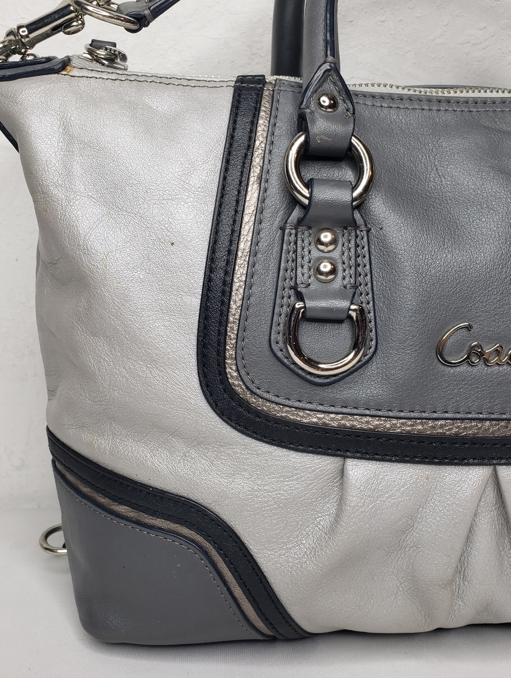 Coach Ashley Gray Leather Satchel Bag - Two-Tone Gray - Picture 3 of 16
